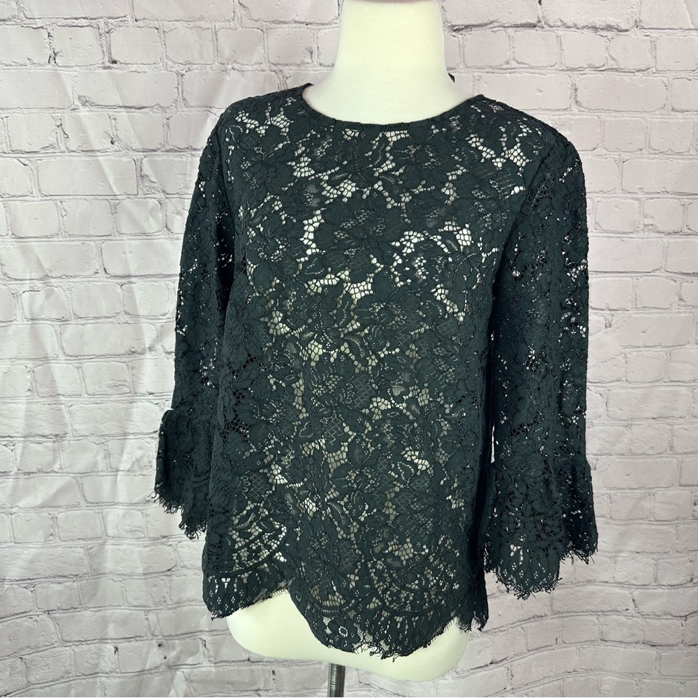 Banana Republic black Lace sheer Blouse women S 3/4 sleeve romantic whimsygoth